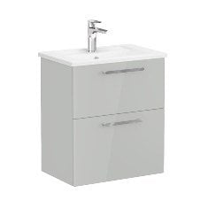 Vitra Root 68091 Lavabo Dolabı, Çift Çekmeceli, Dar, 60 Cm, Parlak İnci Grisi, Köşeli Lavabolu